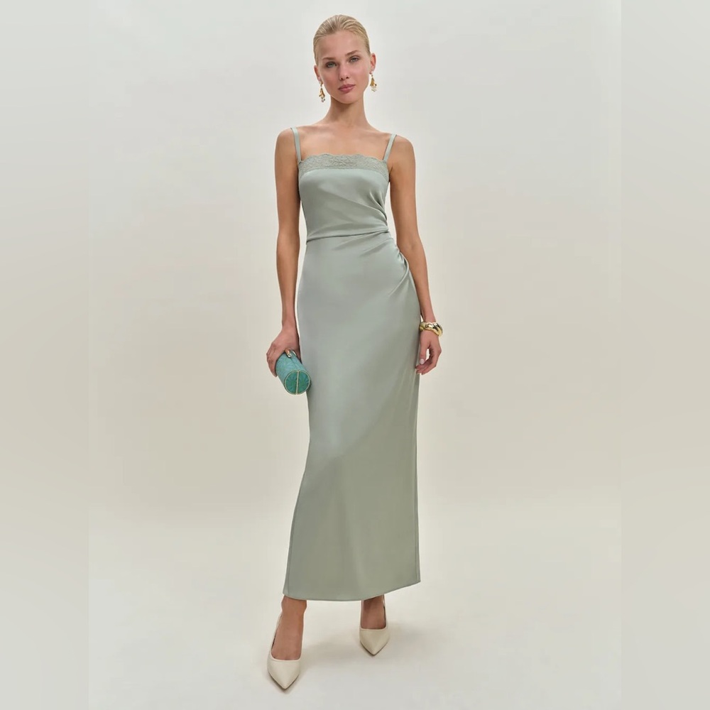 NEW Reformation Vesper Satin Midi Dress Salvia Sage Green 0